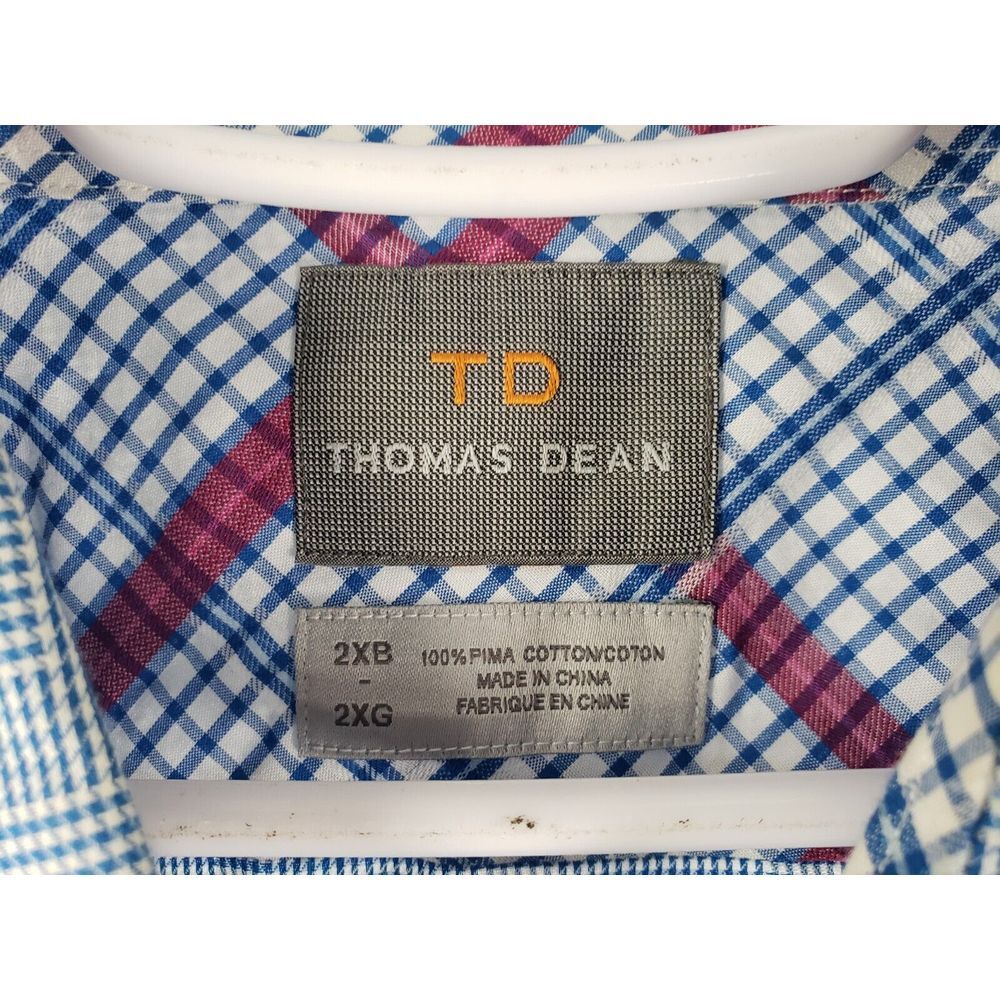 Thomas Dean Sleek Mens Blue‎ Check Plaid Designer Button Front Shirt Size 2X - Picture 2 of 6
